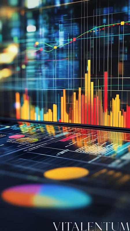 Vibrant digital market dashboards with neon financial charts.