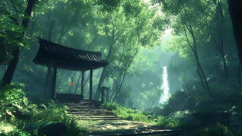 Misty Forest Pavilion: Where Ancient Architecture Meets Nature's Serenity.