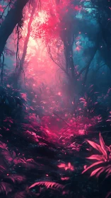 Neon-Lit Forest Gateway Glows With Mystical Pink and Teal Energy