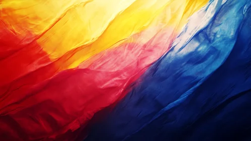Billowing red, yellow and blue fabric flows in vibrant waves