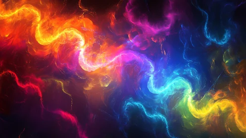 Chromatic plasma currents in swirling fractal nebula field.