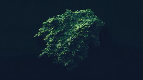 Volumetric fractalized canopy structure with green luminescent point cloud geometry.