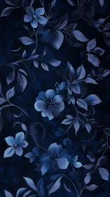 Blue Floral Textile Pattern on Dark Ground.