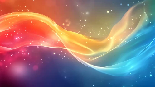 Prismatic light ribbon drifting across cosmic gradient sky.