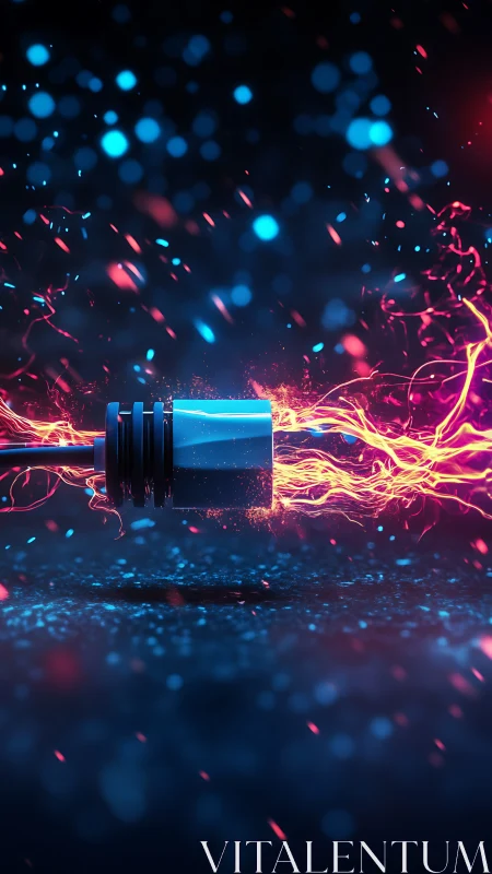 High-voltage data cable with neon plasma energy flow.