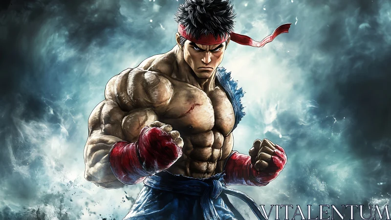 Storm-lit warrior stands ready with power and fierce focus