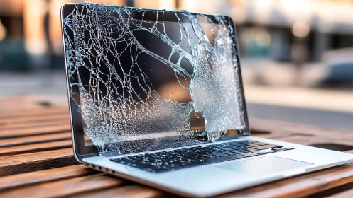 Shattered laptop screen turns digital workspace into crystal web