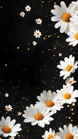 White Daisies Dance Through Darkness With Stardust Sparkle.