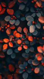 Midnight garden leaves glowing with ember-soft light.