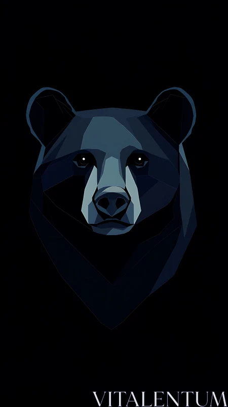 Geometric bear portrait uses faceted low‑poly symmetry in noir tones