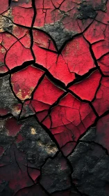 Cracked Desiccated Surface with Red Paint Pigmentation and Mineral Oxidation Patterns