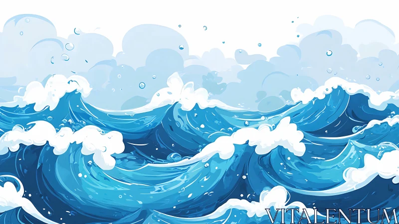 Dynamic digital seascape with stylized crashing waves.