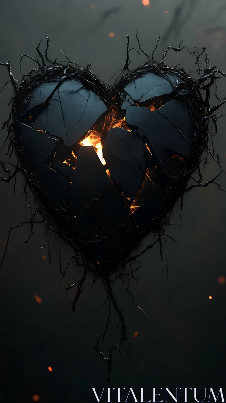 Burning heart wrapped in thorns. Dark passion ablaze.