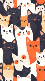 Colorful Cartoon Cats Pattern Illustration