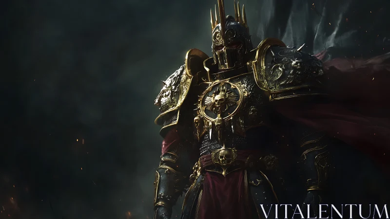 Armored warlord in ornate black and gold battle regalia.