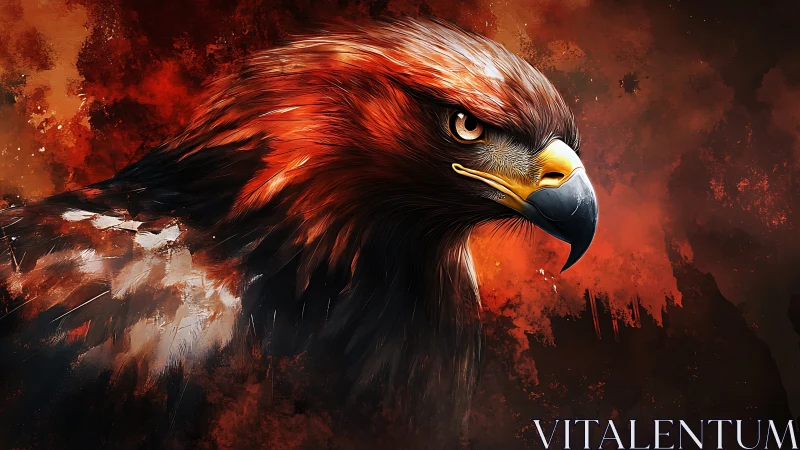 Majestic Eagle Portrait in Fiery Abstract Digital Art Style.