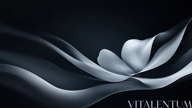 Abstract monochrome petals with flowing ribbon forms.