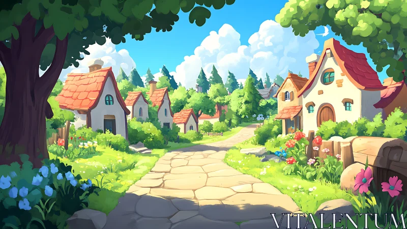 Sunny cottage lane welcomes a peaceful morning stroll