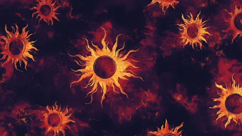 Burning solar eclipses drift over dark cosmic void