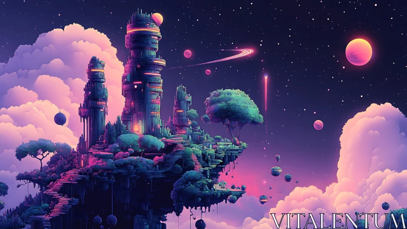 Celestial terrace city hums quietly above nebula-soft clouds