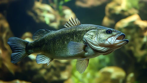 Graceful green fish gliding through a softly lit aquarium.