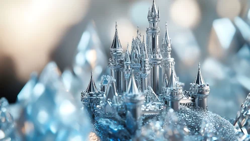 Crystalline micro-architecture castle rendered in icy photonics.