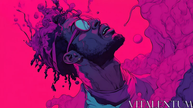 Neon magenta portrait renders stylized male profile in fluid bloom