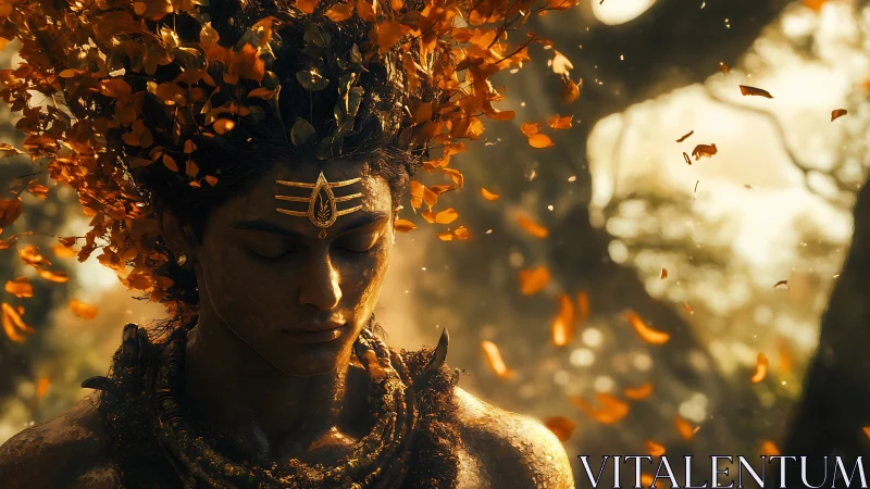 Forest spirit drifts inward as autumn crowns their silence