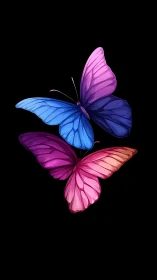 Chromatic gradient butterflies rendered with high contrast lighting