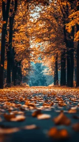 Autumn Archway: Golden Canopy Through Aligned Trees.