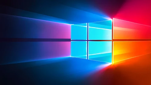 Chromatic window icon rendered with luminous radial gradients