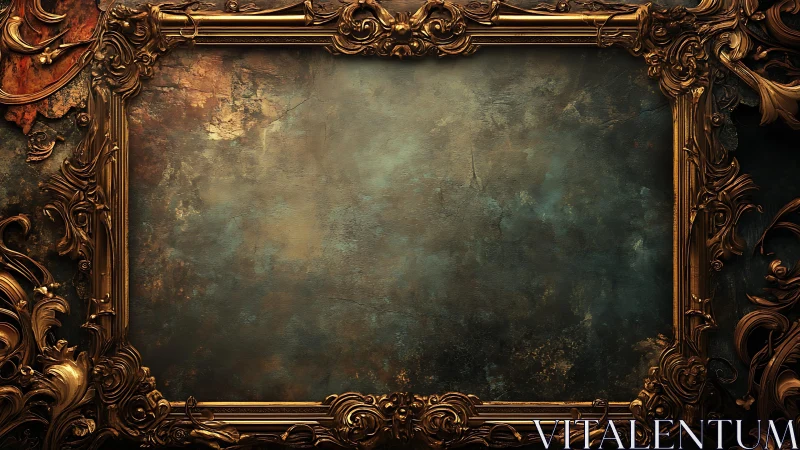 Baroque gold frame guards a moody teal painted void.