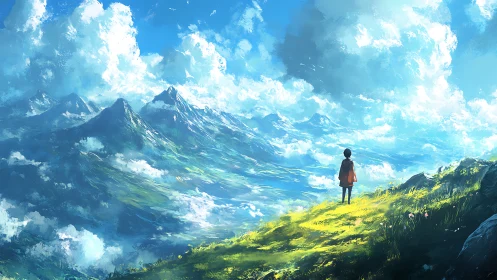 Skyline dreamer on a sunlit ridge above cloud oceans.