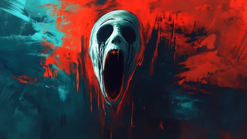 Screaming phantom carves a rift through teal and crimson night