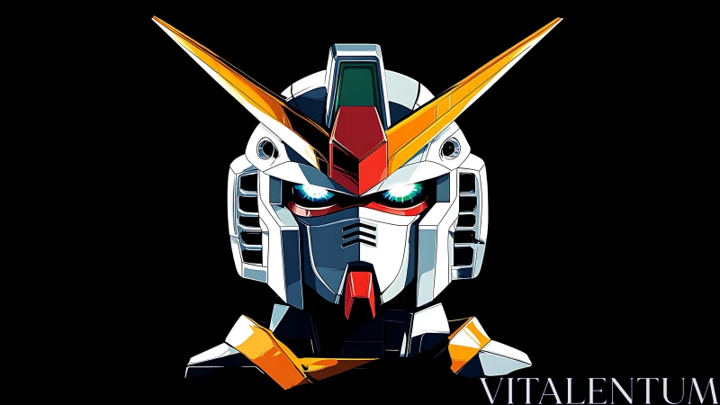 Mecha combat helmet front view with angular armor plating