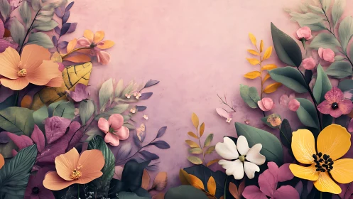 Layered Floral Composition With Dimensional Paper Cut Elements