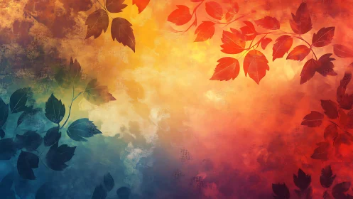 Gradient foliage silhouette overlays on textured bokeh background