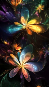 Fractal luminescent petals form layered spectral blossoms on black