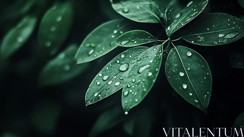 Rain-kissed emerald leaves whisper quietly into the dark