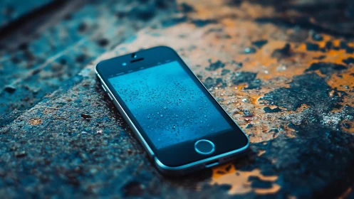 Weathered Beacon: Phone Rests on Sculptured Urban Canvas.