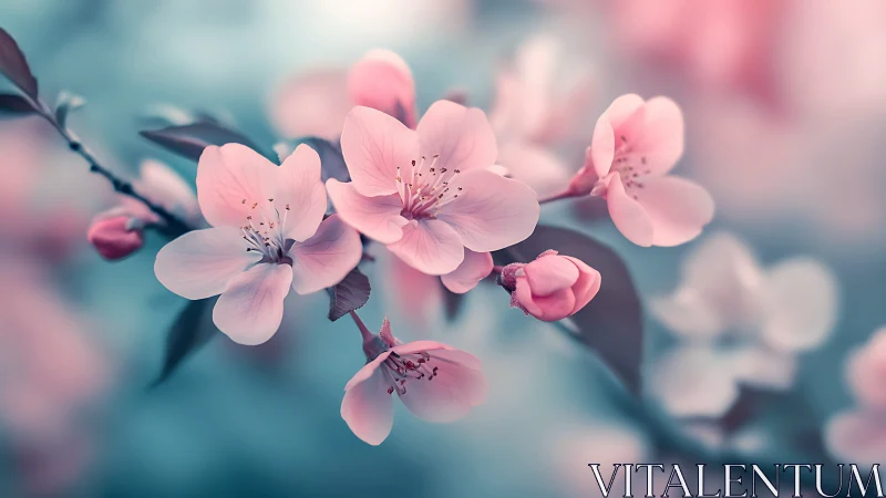 Delicate Blossom Whispers: Spring's Soft Pink Reverie.