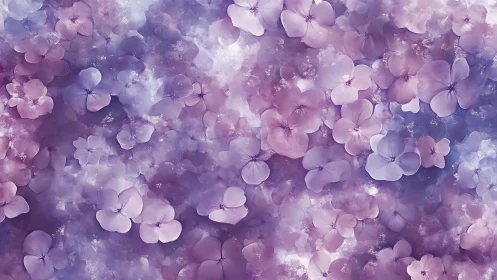 Ethereal Purple Flowers Floating in Luminous Mist