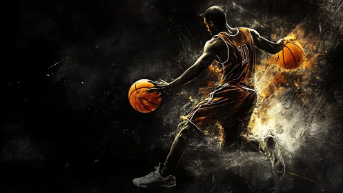 Dynamic basketball crossover rendered with explosive motion effects