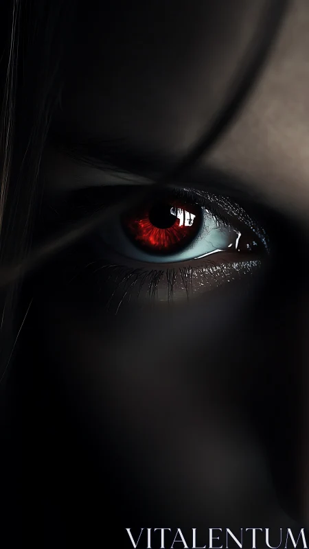 Crimson predator gaze burning through the velvet dark.