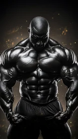 Digital bodybuilder sculpture under dramatic rim light.