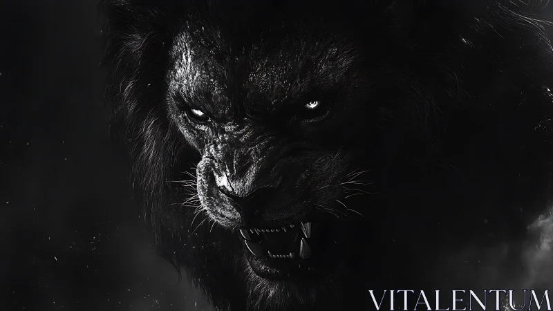 Shadow-forged lion portrait with predatory glare.