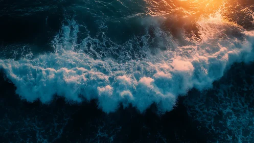 Golden evening light dances gently across rolling ocean waves