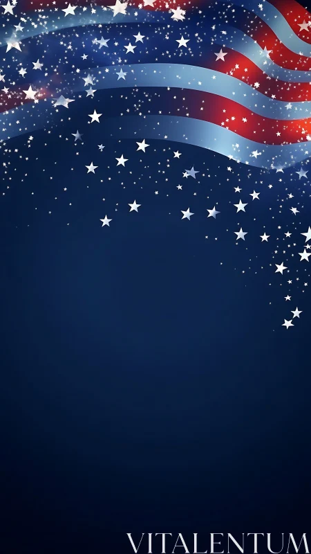 Patriotic starfield banner with abstract red white blue ribbons