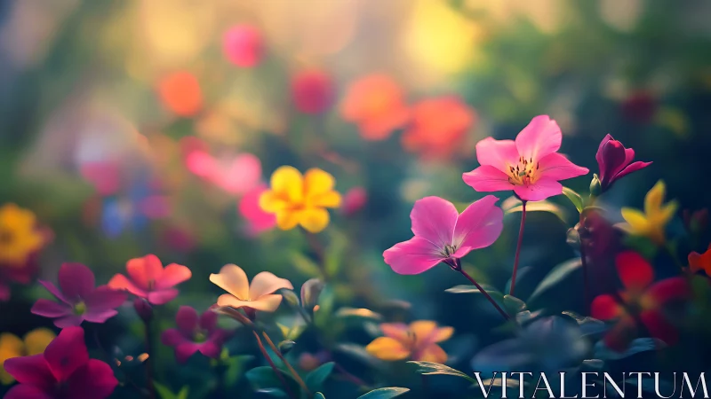 Vibrant Garden Blossoms in Soft Bokeh Light.