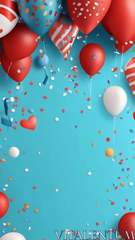Festive Celebration: Balloons and Confetti Against Turquoise.
